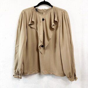 Valentino Boutique Womens Long Sleeve Three Button Blouse Tan Silk Small Career